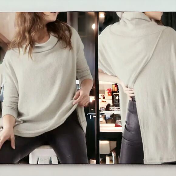 FREE PEOPLE NEW JUICY LONG SLEEVE WAFFLE KNIT OVERSIDED THERMAL STONE COLD XS - Picture 1 of 14